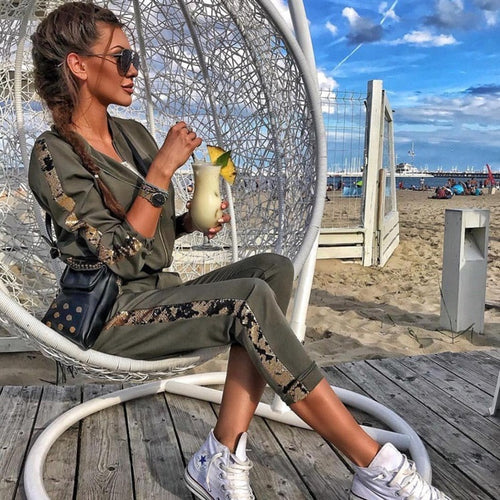 ZOGAA 2019 women sports suit casual sequins stitching jacket trousers sweat suits women two piece set top and pants tracksuit