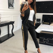 Load image into Gallery viewer, ZOGAA 2019 women sports suit casual sequins stitching jacket trousers sweat suits women two piece set top and pants tracksuit