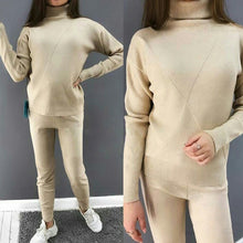 Load image into Gallery viewer, TAOVK Autumn Knitted Tracksuit Turtleneck Sweater Casual Suits Women Knit Pullovers and long Pant 2 Piece Set Female