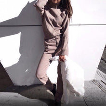 Load image into Gallery viewer, TAOVK Autumn Knitted Tracksuit Turtleneck Sweater Casual Suits Women Knit Pullovers and long Pant 2 Piece Set Female