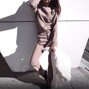TAOVK Autumn Knitted Tracksuit Turtleneck Sweater Casual Suits Women Knit Pullovers and long Pant 2 Piece Set Female
