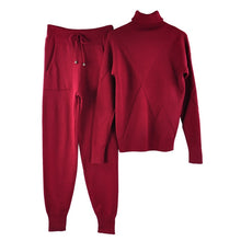 Load image into Gallery viewer, TAOVK Autumn Knitted Tracksuit Turtleneck Sweater Casual Suits Women Knit Pullovers and long Pant 2 Piece Set Female